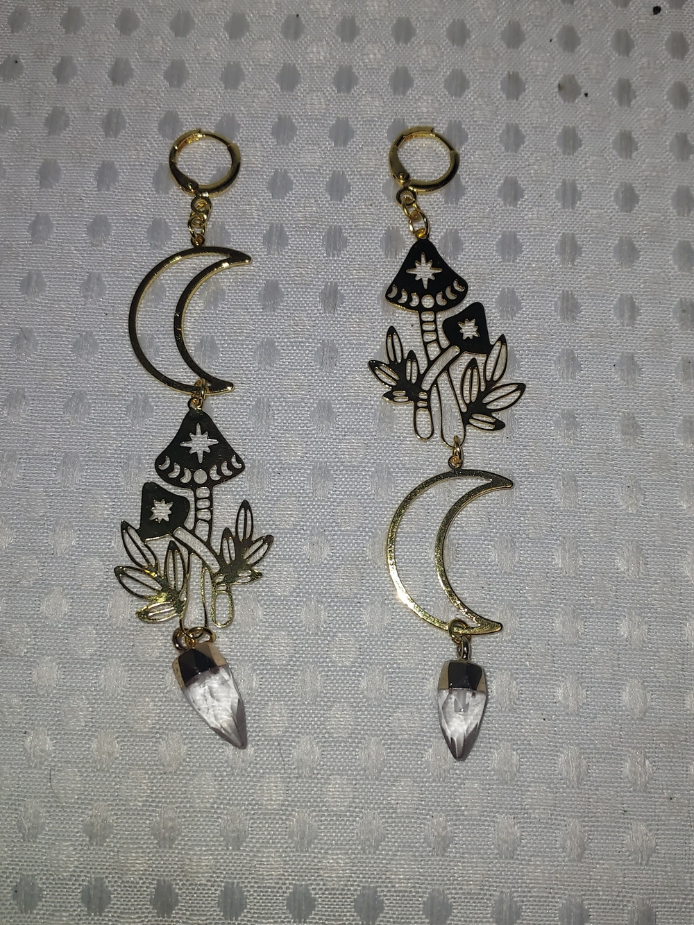 Source Unknown Gold-Tone Moon & Mushroom Dangle Earrings with Clear Drops